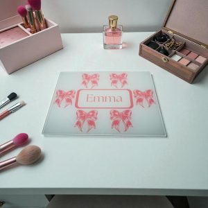 Personalised Bow Straighteners Heat Mat – Glass 20×28 cm – Add Any Name